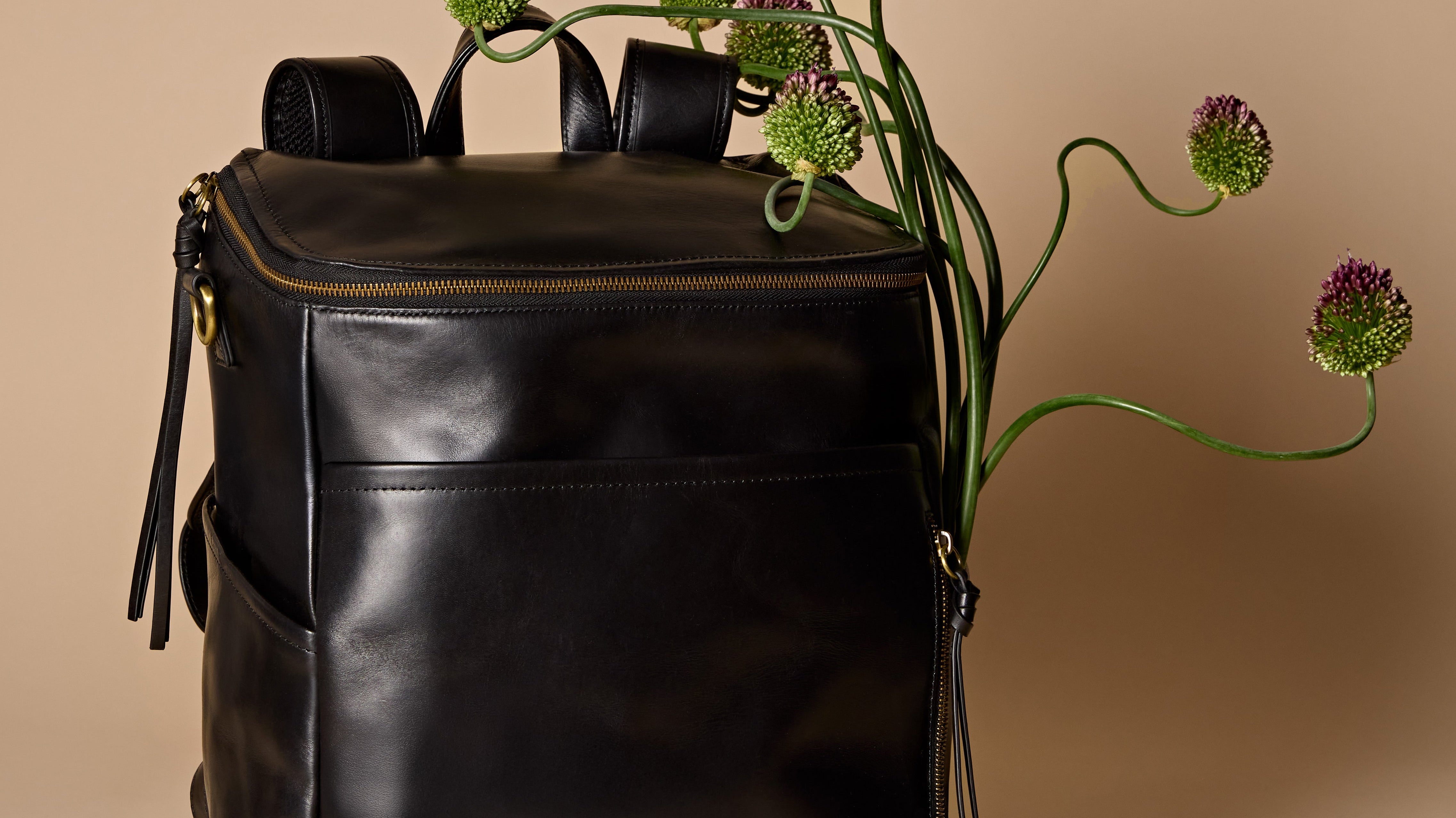 Leather La Mere Diaper Backpack in Blackl