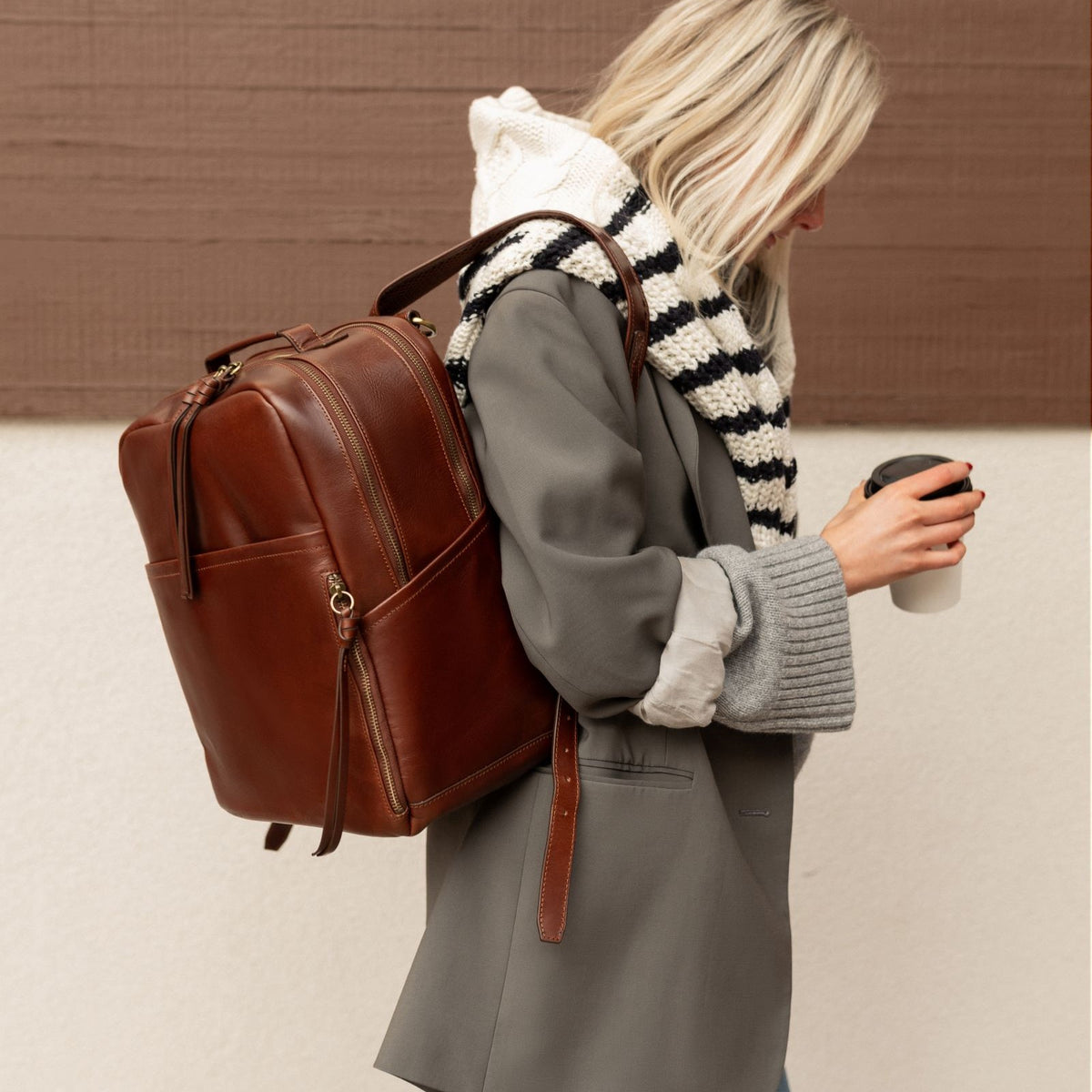 La Jolie Luxe Diaper Bag Backpack in Cognac