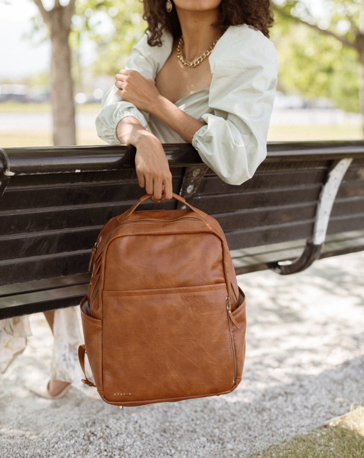 La Jolie - Chestnut Leather Diaper Bag Backpack | Azaria - Backpack-Azaria