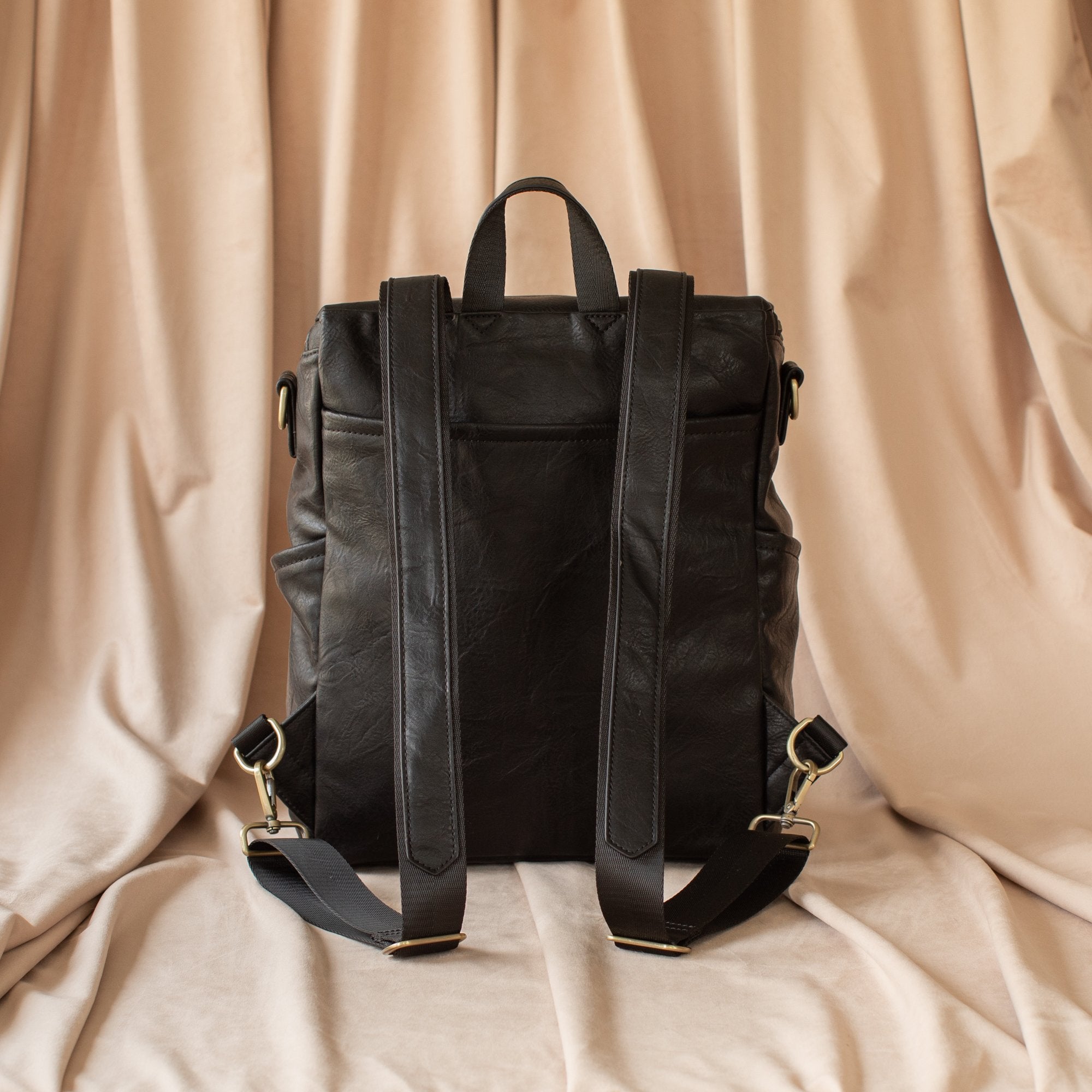 Vegan Leather Diaper Bag - Black & Gold - La Mère Original