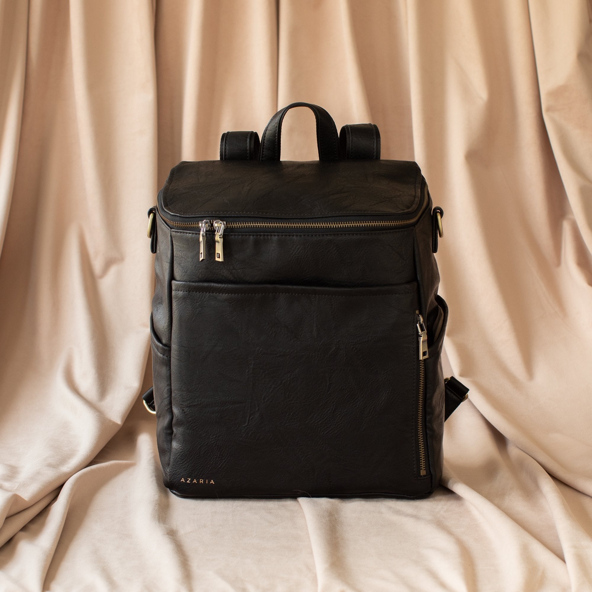 Faux Leather Diaper bag - Black & Gold - La Mère Original