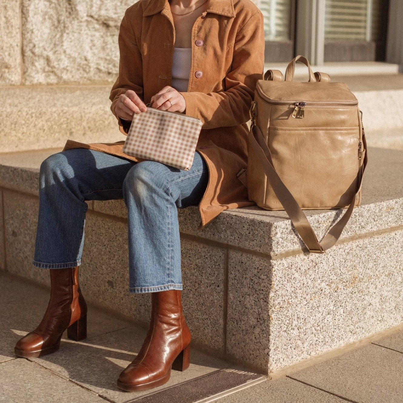 Leather Diaper Backpack - Taupe - La Mère Original