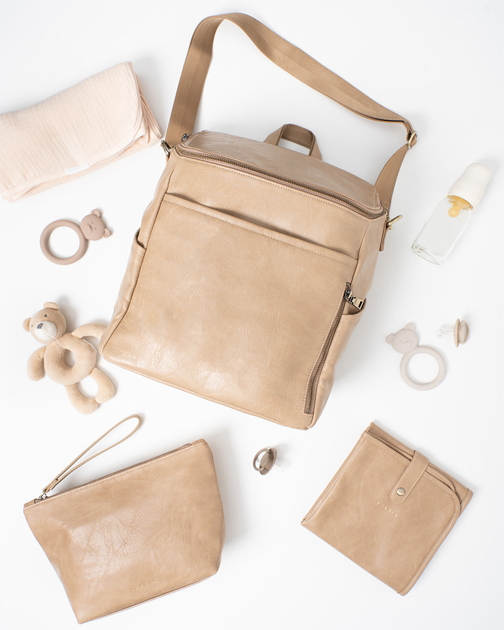 Motherhood Essentials set in Taupe with pouch and changing mat