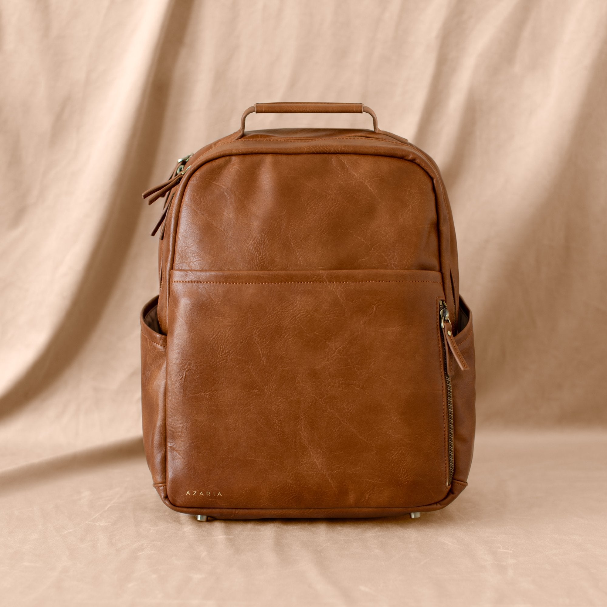La Jolie - Chestnut Leather Diaper Bag Backpack | Azaria - Backpack-Azaria