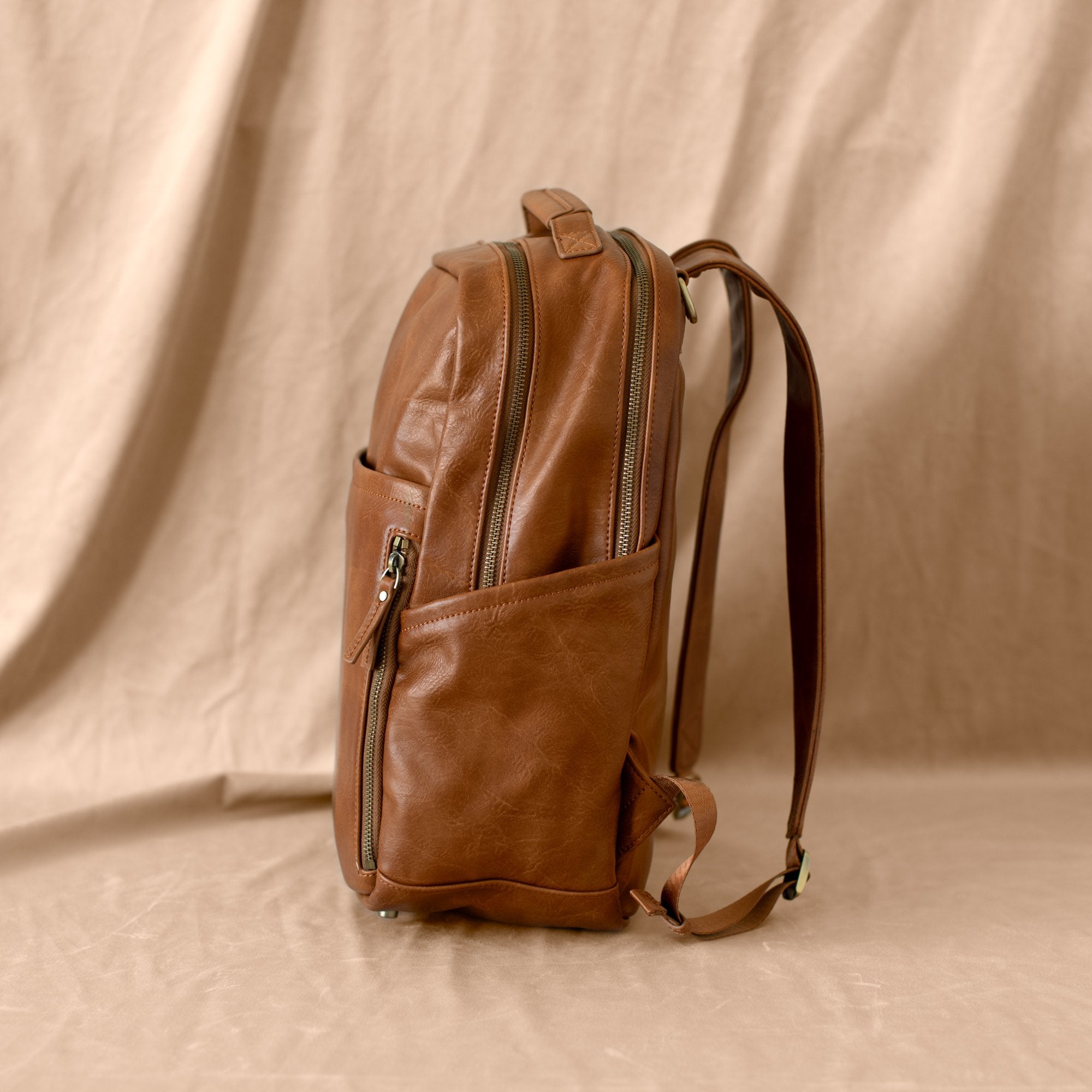 La Jolie - Chestnut Leather Diaper Bag Backpack | Azaria - Backpack-Azaria