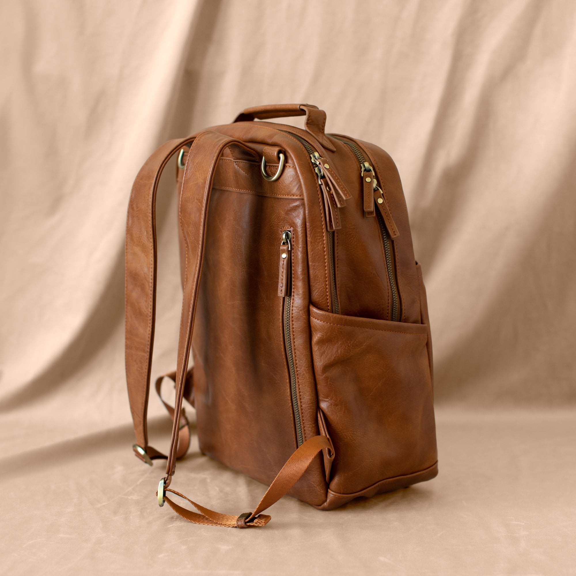 La Jolie - Chestnut Leather Diaper Bag Backpack | Azaria - Backpack-Azaria