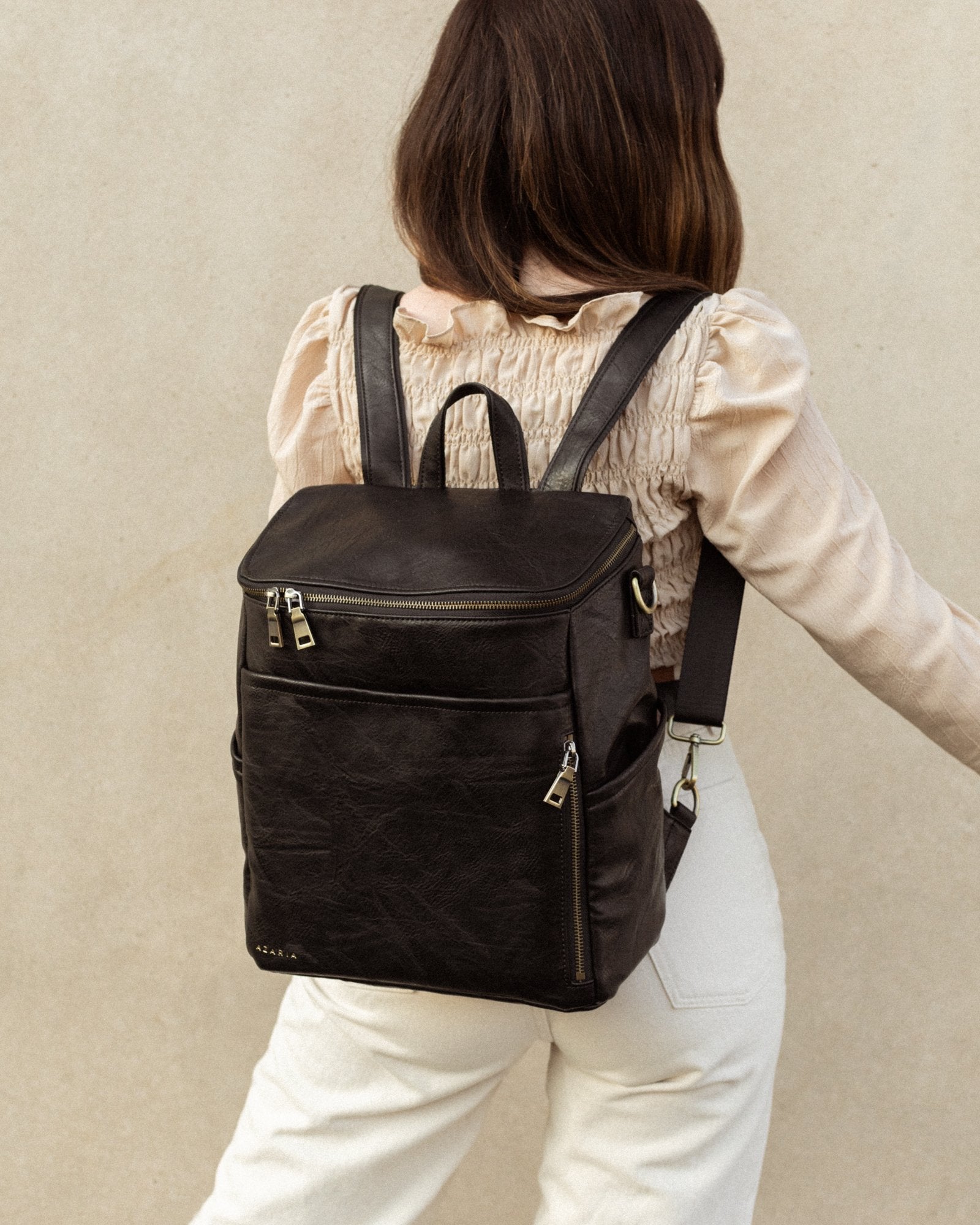 Vegan Leather DIaper Bag - Black & Gold - La Mère Original