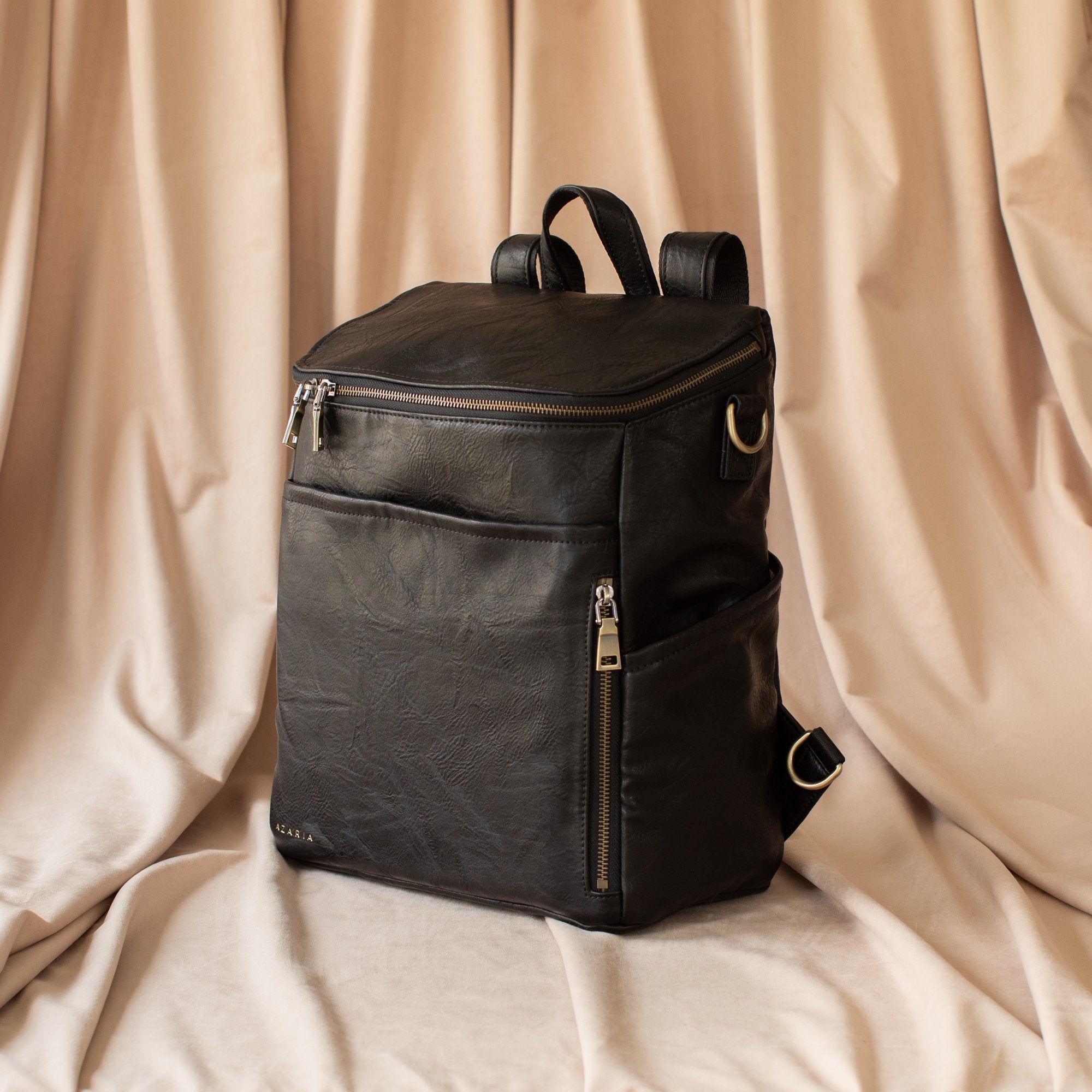 Leather Diaper Backpack - Black & Gold - La Mère Original