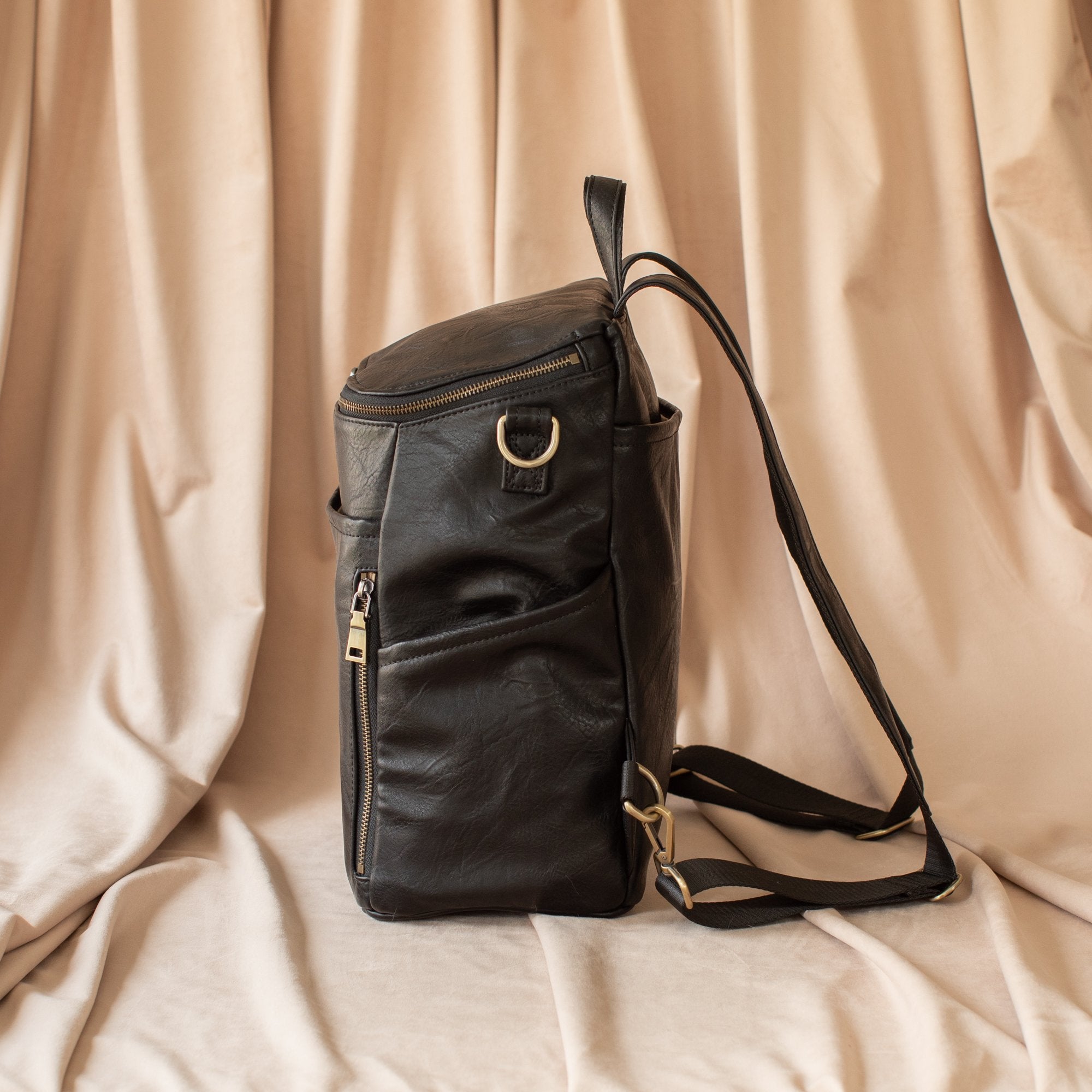 Leather Diaper Bag - Black & Gold - La Mère Original