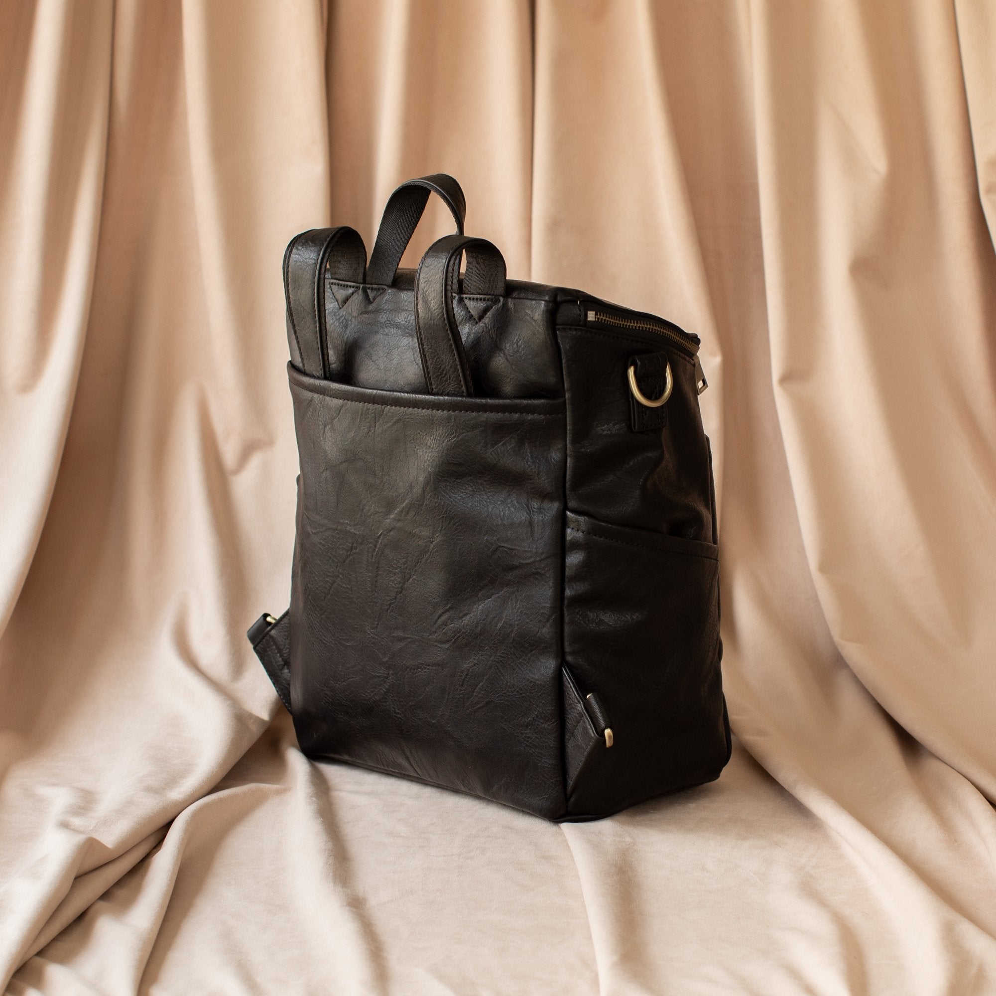 Vegan Leather Diaper Bag - Black & Gold - La Mère Original